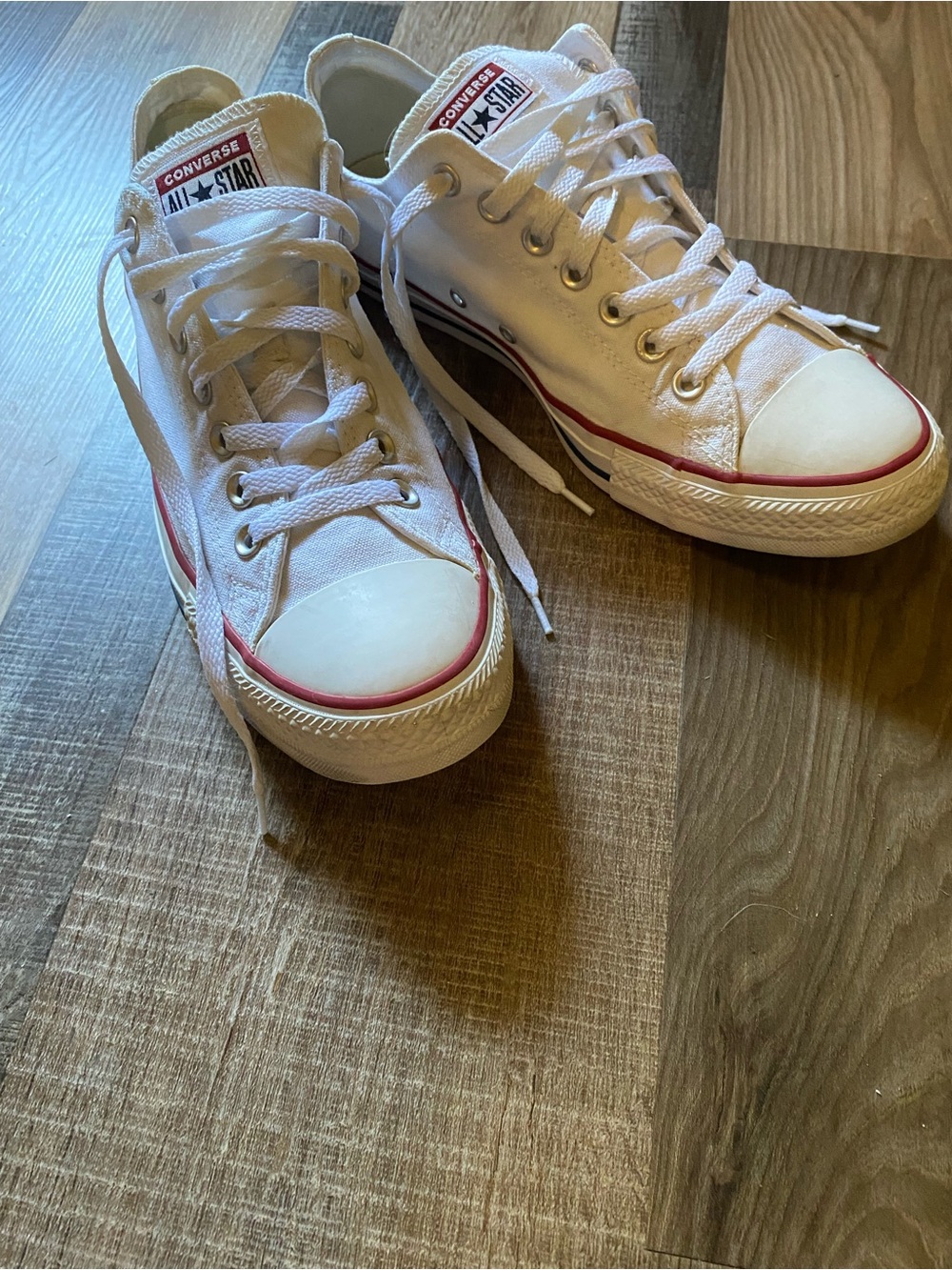 Converse White Low Top Sneakers with Red Trim